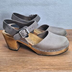 Lotta from Stockholm Women’s 38 Tan Leather Swedish Clogs Ankle Strap Lotta's